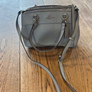Coach Pebbled Leather Satchel in Light Gray/Blue with Silver Hardware